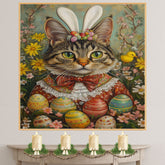 Paws and Petals: Elegant Cat Styled in a Cheerful Spring Attire on Canvas Wrap, Framed Print, or Rolled Artwork